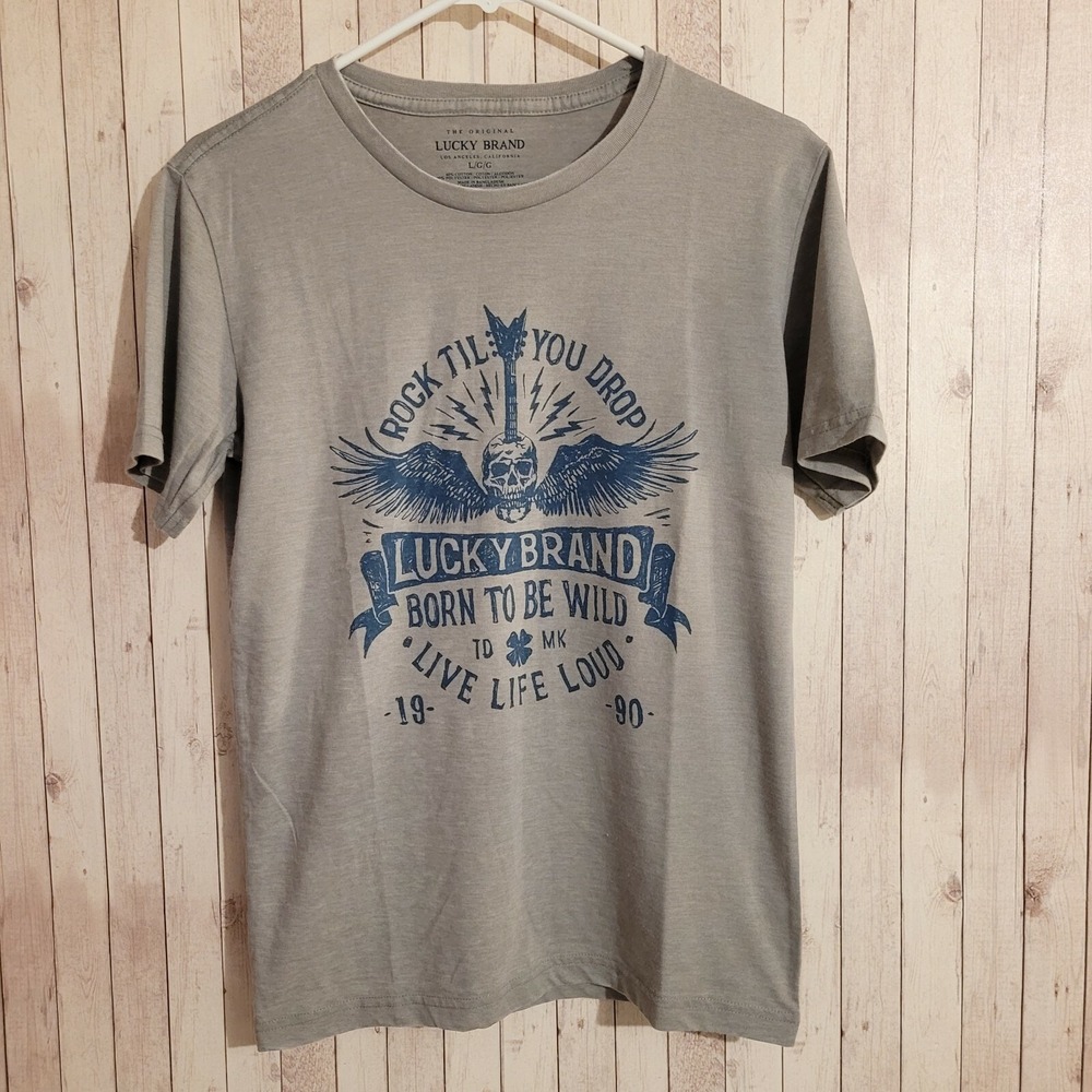 LUCKY BRAND American Original Grey Flag Tee Unisex Size L